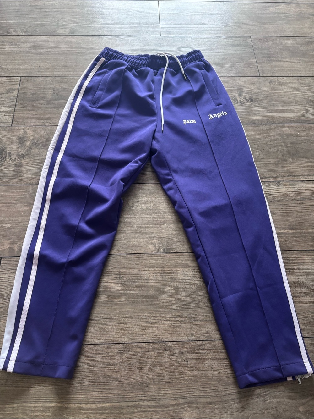 Palm Angels Menβs Purple Track Pants with White Side Stripes size M